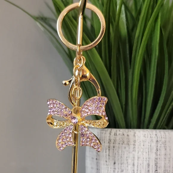 Purple Gold Bow Keychain Bag charm Rhinestone - Picture 4 of 10